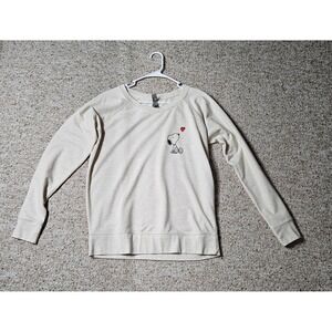 Instant Message Peanuts Snoopy Heart Sweatshirt Oatmeal Heather Crew Neck L‎